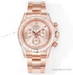 Rolex 1:1 Replica Watch C1 Factory Daytona 4131 40mm Rose Gold with Baguettes